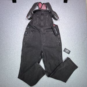 NEW Driftwood Bib Overalls Womens Medium Black Distressed Paisley Denim Straight